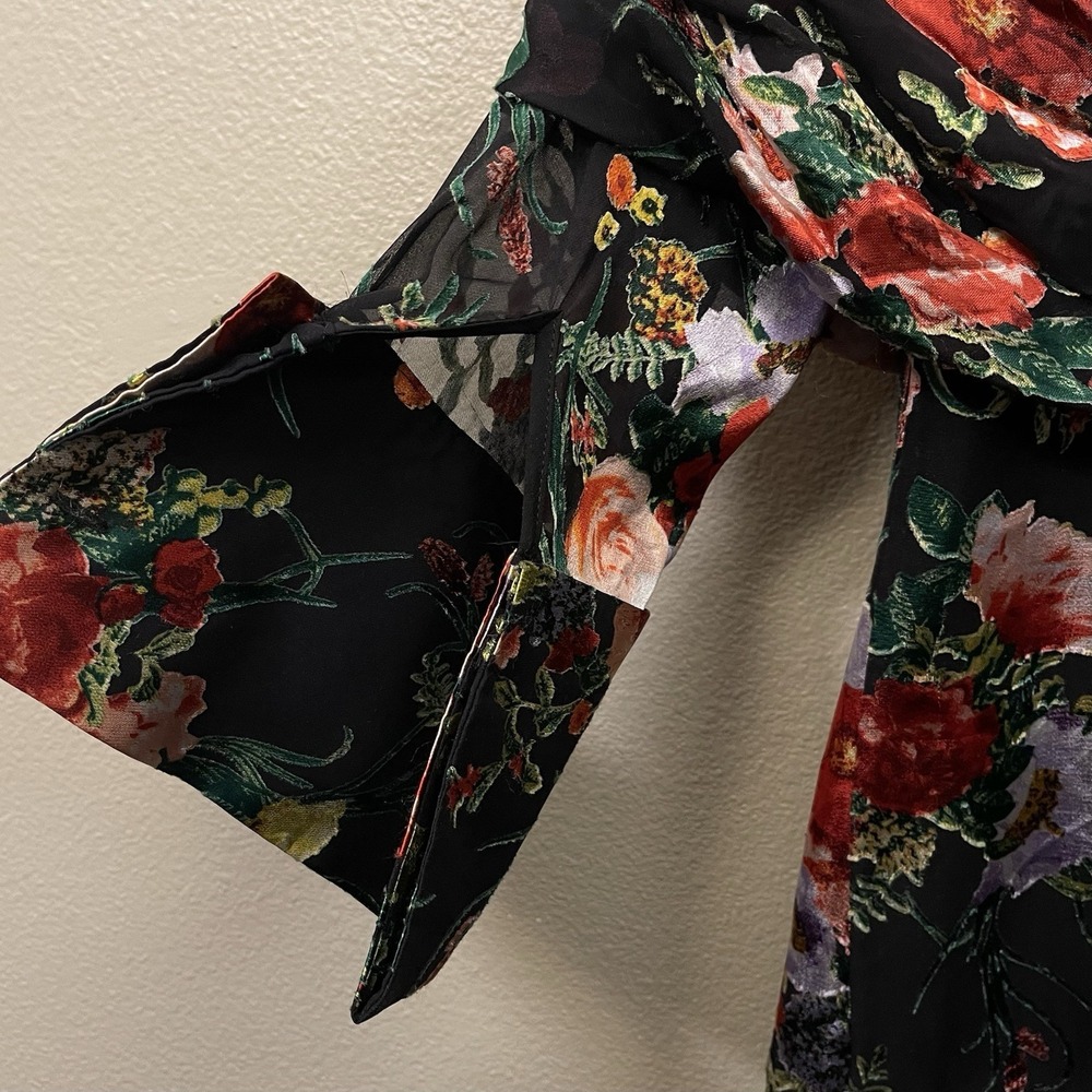 Alice & Olivia Asymmetrical Floral Top Velvet Overlay Whimsygoth Moody Size S /P - Picture 7 of 9